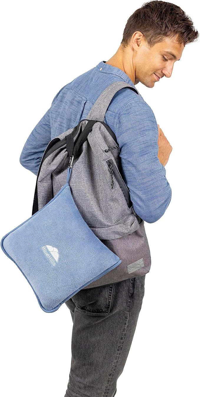 BlueHills Premium Soft Travel Blanket Pillow Combo Airplane Grayish Blue | Airplane Pillow/Blanket, Matching Soft Case, Hand Luggage Belt & Backpack Clip, Long Cruise Throws, Plane Travel Essentials - Image 7