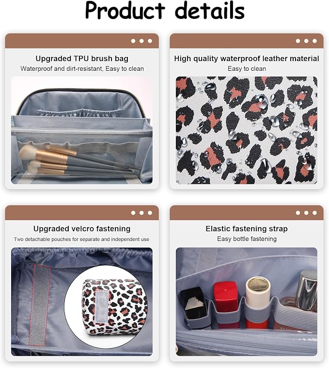 BOYATU Travel Makeup Bags Cosmetic Organizer Bag: 3 Pcs Set Large Capacity Make up Bag with Compartments - Waterproof Leather Toiletry Bags with Handle for Women (B-White) - Image 4