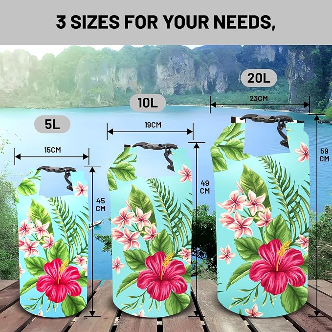 Waterproof Dry Bag,Roll Top Tropical Summer Watercolor Hibiscus Waterproof Backpack 5L/10L/20L Floating and Lightweight Bags for Kayaking, Boating, Swimming and Camping with Waterproof Phone Case - Image 6