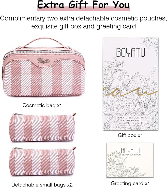 BOYATU Travel Makeup Bag Organizer Cosmetic Bag: 3 Pcs Set Make up Bags for Women with Handle - Waterproof Vegan Leather Toiletry Bags Travel Essentials Pouch with Compartments (F-03-Pink) - Image 6