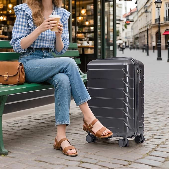 Gradient Color Suitcase 2-Piece Set, 20" Rotating Wheel Suitcase with 14" Cosmetic Case, Lightweight Durable Hardshell Luggage with 360° Spinner Wheels for Travel, Women & Girls (Dark Gray) - Image 9