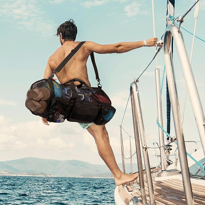 Fitdom 90L Large Mesh Duffle Bag for Scuba Dive or Snorkel Equipment. Best for Water Sports & Beach Activities like Swimming, Diving & Snorkeling. Perfect for Travel, Storage Swim Gym Gears & Balls - Image 3