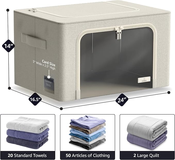 Sorbus Jumbo Storage Bins with Metal Frame - Oxford Fabric Storage Containers with Large Clear Window & Carry Handles - Stackable & Foldable Clothes Organizer Bags for Bedding Linen, Clothing & More - Image 4