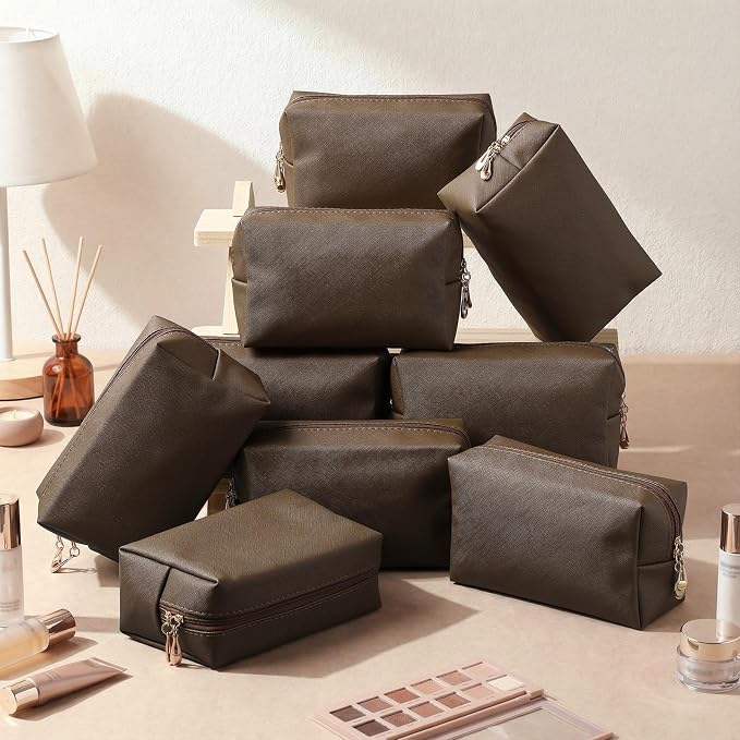 Kigeli Aesthetic Makeup Bags PU Leather Cosmetic Pouches Waterproof Plain Toiletry Bags Makeup Pouches Bulk for Women Party Gift Travel Storage Organizer(Coffee,7.1 x 2.8 x 4.3 in) - Image 7