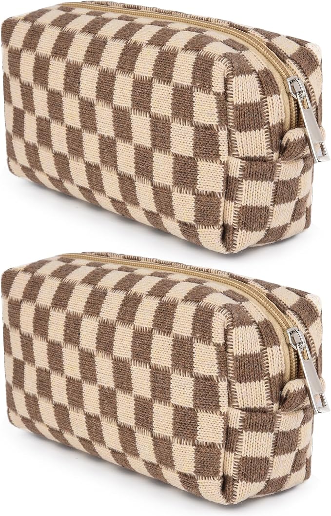 SOIDRAM 2 Pack Checkered Makeup Bag for Women, Cute Makeup Pouch Small Makeup Bag Travel Cosmetic Organizer for Toiletries, Brushes & Skincare - Image 7
