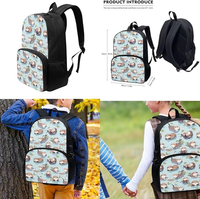 Cute Otter Backpack for Secondary Grade Students Backpacks Set for Girls Boys Kid's School Bag with Insulated Lunch Bag and Pencil Case 17 Inch Casual Daypack - Image 3