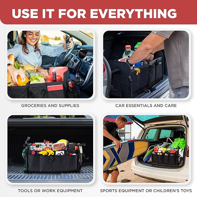 Car & Vehicle Trunk Organizer for SUV, Truck & Auto Storage, Black | Fits Cars, SUVs & Trucks 3 Adjustable Compartments Non-Slip Base & Straps Collapsible Heavy-Duty Storage Car Accessories - Image 6