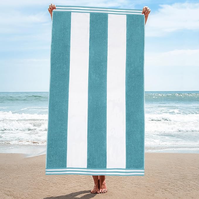 Superior Cotton Nautical Stripe Beach Towels, Colorful Towels for Adult, Kid, Pool, Swimming, Sand, Travel, Large Oversized, Absorbent, Fast Drying, Bath Basics, Cabana Collection, 1 Piece, Turquoise by SUPERIOR