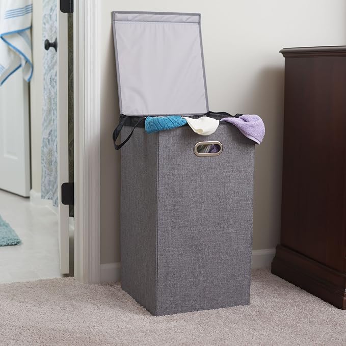 Household Essentials 5620 Collapsible Single Laundry Hamper with Magnetic Lid - Grey - Image 3