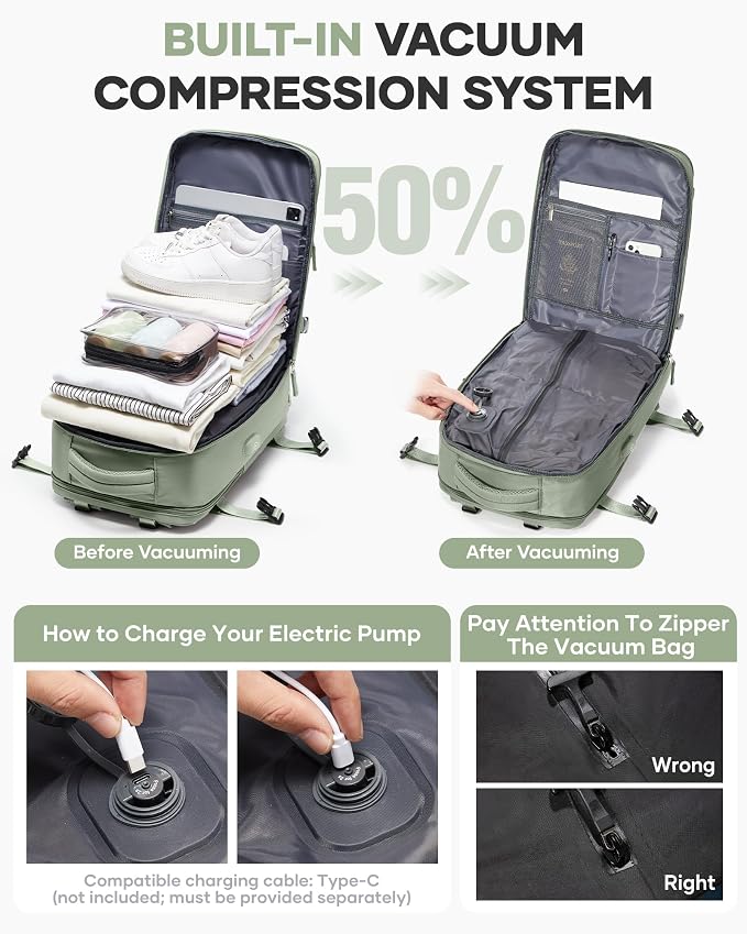 coofay Vacuum Backpack Travel with Pump Vacpack Travel Backpack with Vacuum System Mochila de Viaje Compresion al Vacio Easyvacpack Airbag Backpacks for Traveling Carry on Luggage - Image 2