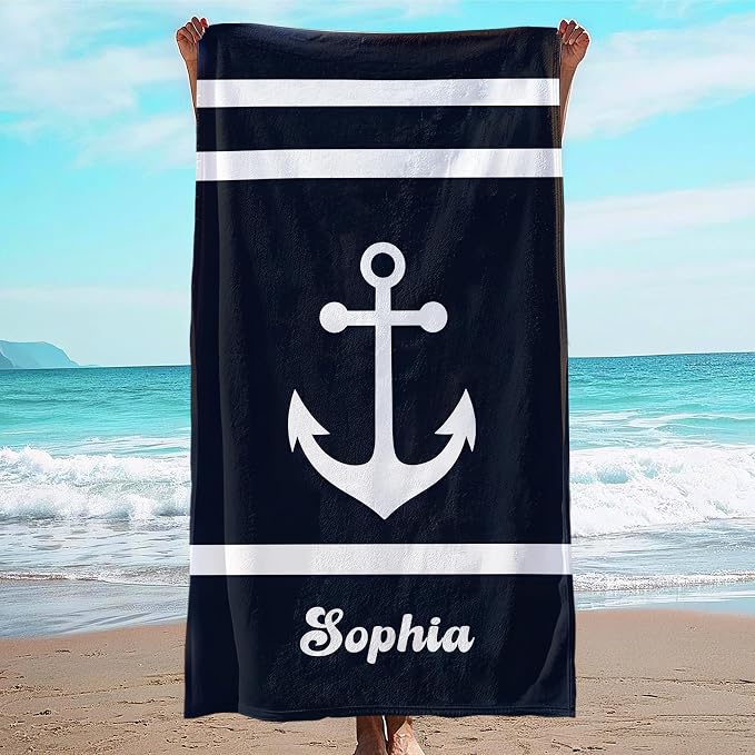 JML Personalized Beach Towel with Name, Custom Anchor Beach Towel, Customized Microfiber Pool Towel, Quick Dry & Absorbent Swim Towel for Adult,Anniversary, Birthday, Summer Holiday,Vacation by JML