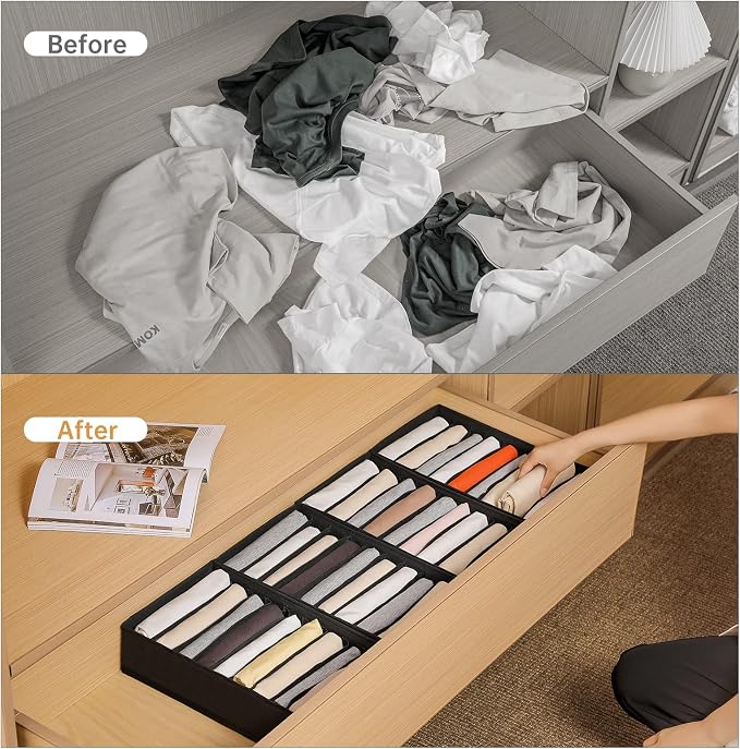 4 Packs T-shirt Drawer Organizers for Clothing,10 Grids Compartment Wardrobe Storage Box, Washable Clothes Organizer for Folded Clothes, T-shirt, Legging-Black - Image 2