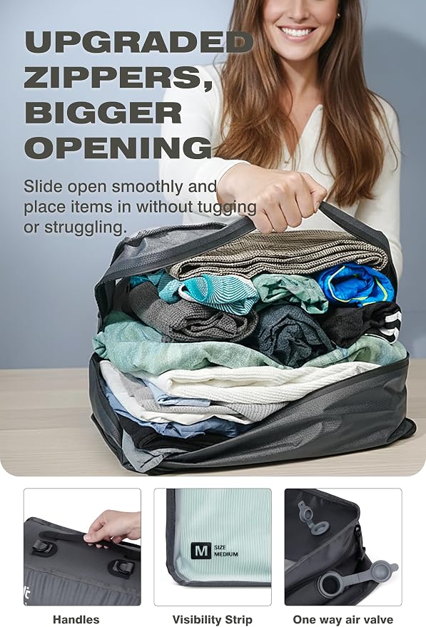 AirVault Reusable Vacuum Compression Travel Bag for Carry-On Suitcase and Backpack, Recycled IPX8 Waterproof Space Saver Vacpack (21L Gray (3-Pack) (Air Pump Included) - Image 6
