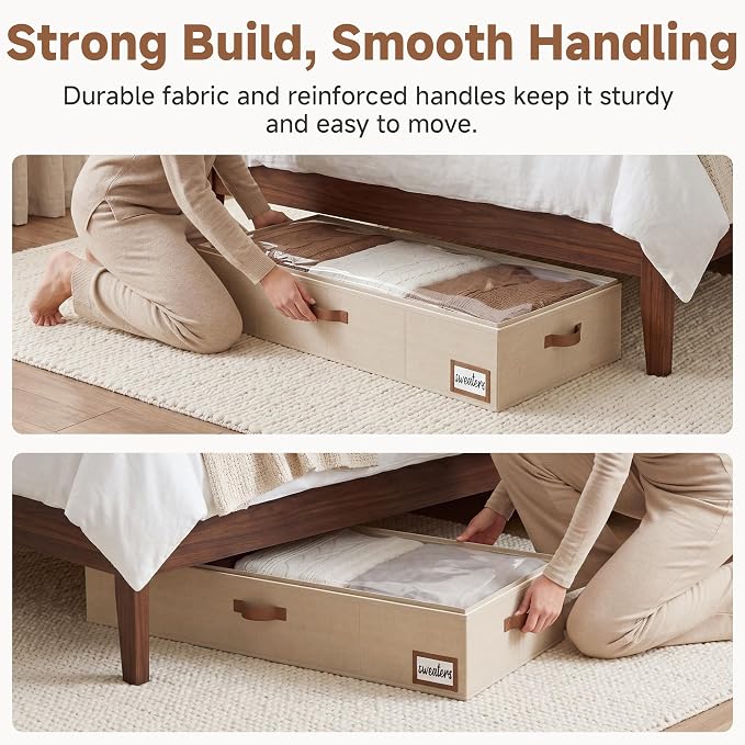 StorageWorks Extra Large Under Bed Storage Containers with Handles and Label Holder, 2 Pack Ultra-thick Fabric Underbed Bins, Closet Organizer for Clothes, Blankets, Sweater - Image 4