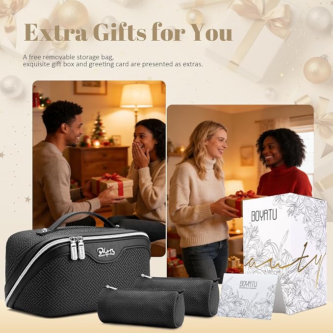 BOYATU Travel Makeup Bags for Women: Vintage Roman Column Texture | Each Journey, Quiet Luxury Serenity - 3 Pcs Set Large Capacity Cosmetic Bag Organizer Toiletry Purse(Black) - Image 7
