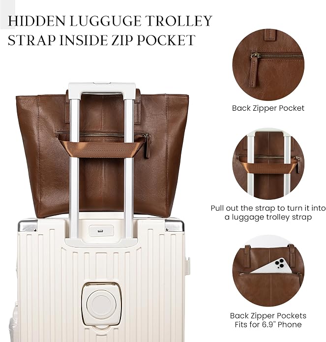 befen Vintage Genuine Leather Work Tote Bag for Women Large Tote Bag with Zipper Leather Purse and Handbags with Compartment - Image 6
