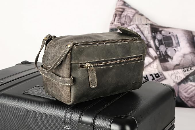 KomalC Premium Buffalo Leather Toiletry Bag for Men & Women With Water resistant Lining, Grooming Travel Pouch, Unisex Wash Bag for Toiletries, Gifts for Men and Women - Image 8