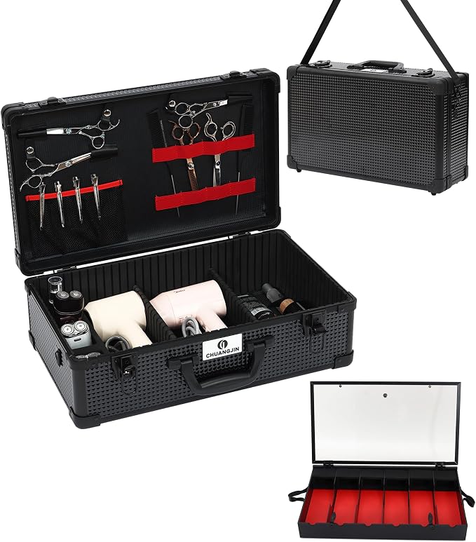 Large Barber Carrying Case, Hairdresser Tool Box Organizer Traveling Case, Portable Travel Barber Suitcase for Hair Stylist Pet Groomer Beauty Salon Makeup Artist by CHUANGJIN