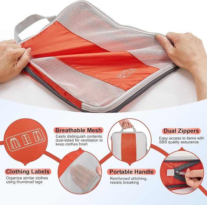 OlarHike Compression Packing Cubes Garment Bags,Orange,10 Set - Image 7