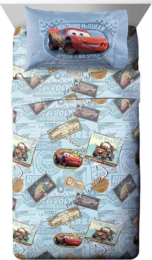 Jay Franco Kids Sheet Set with Fitted, Flat Sheets & Pillow Cover - Ultra-Soft Bedding with Pillowcase for Room Decor, Multi - Cars, 4 Piece Full by JayFranco