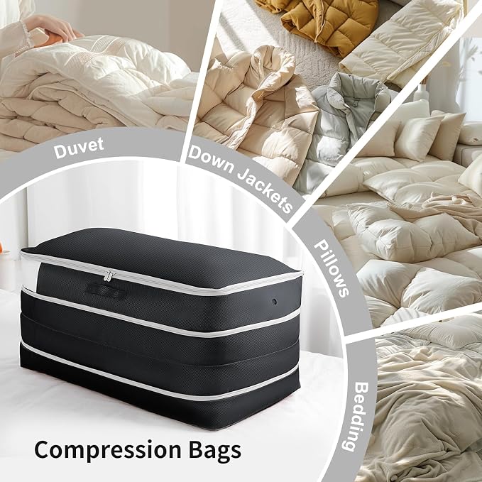 Comforter Storage Bag - Large Capacity Bedding Storage Bags Ultra Space Saving Self Compression Organizer, Washable Compression Bags for Storage Comforter Blanket Duvet Pillow, 2-Pack, Black - Image 8