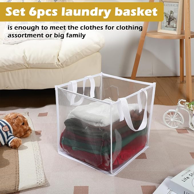 Zopeal 6 Pack Popup Laundry Hamper 13 Inch Collapsible Laundry Baskets with Handles Mesh Clothes Baskets Portable Single Layer Foldable Clothes Hamper Square Bin for Washing (White,Single-layer) - Image 5