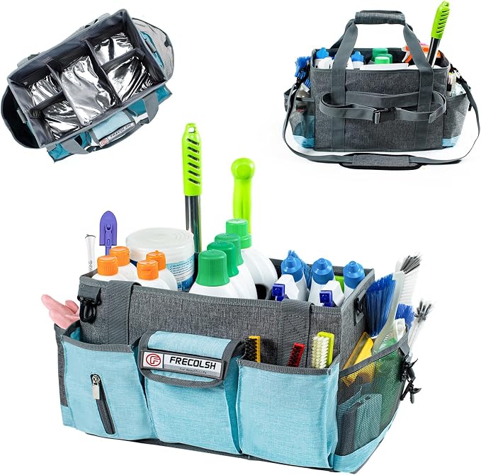 Large Cleaning Caddy for Cleaning Suppliers Organizer,15" Storage Organizer for House Clean Essential, Wearable Cleaing Bag, Storage Caddy for Housekeeping by FRECOLSH