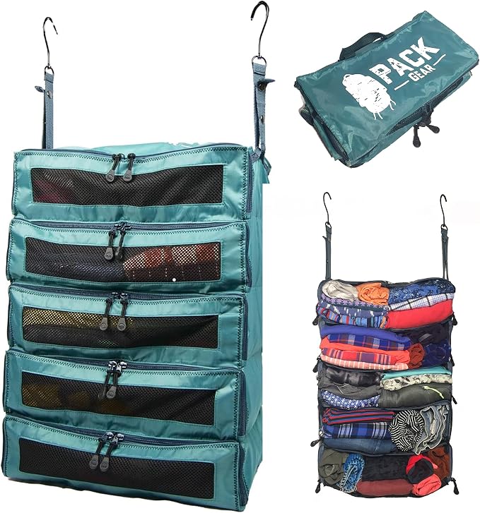 Pack Gear Hanging Suitcase Organizer - Our XL Hanging Luggage Organizer Perfectly Fits Any Suitcase - Our Packing Cubes for Travel Use Mesh Windows to Make Finding Any Outfit Easy (Green, XL) by PackGear