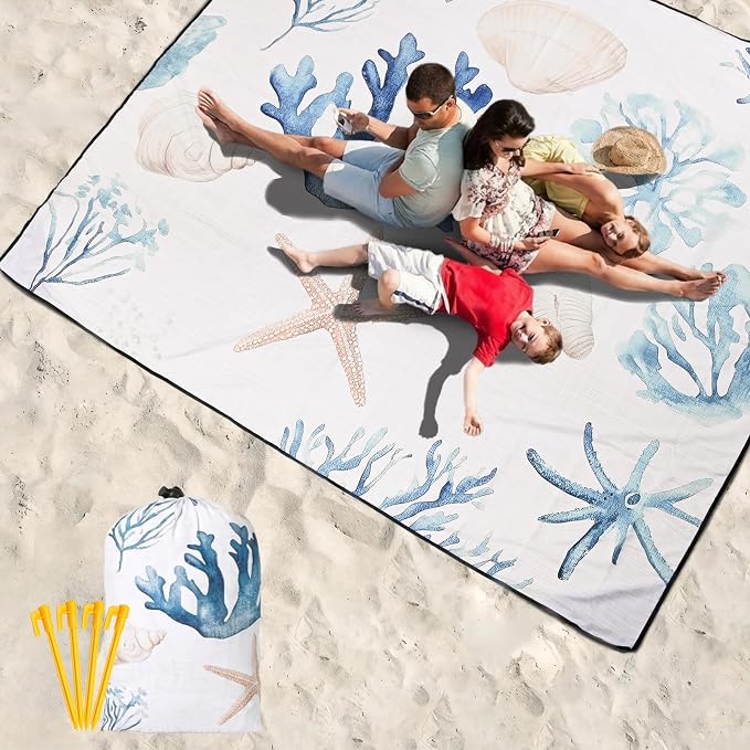 WIWIGO Beach Blanket Waterproof Sandproof Beach Mat 79" X 83"/10'x9'for 2-8 Adults Quick Drying Outdoor Picnic Mat Beach Accessories for Travel, Camping, Hiking - Image 6