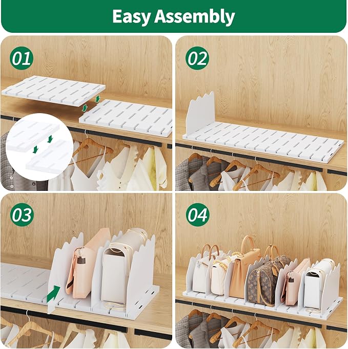 SPACEKEEPER Shelf Divider for Closet, Adjustable Purse Organizers Handbag Separators Storage Organizer Bookshelf Separator Dividers in Bedroom Office Kitchen Bathroom, White - Image 7