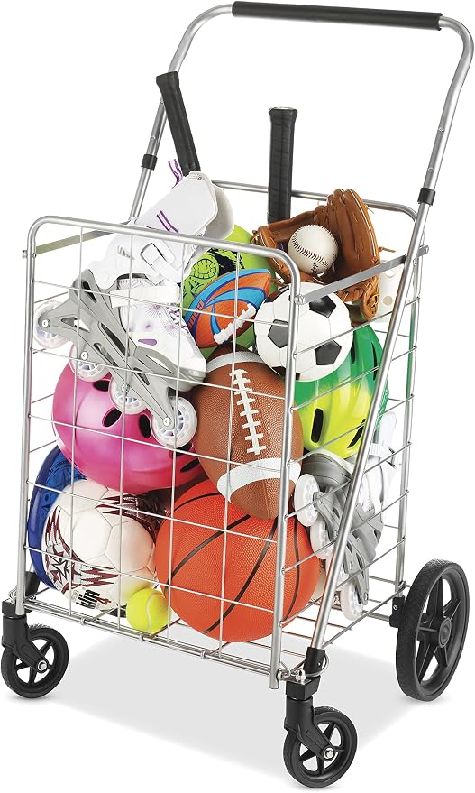 Whitmor Utility Cart with Adjustable Height Handle-Silver/Black - Image 4