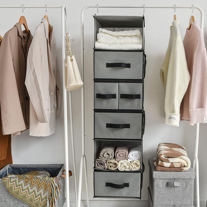 GRANNY SAYS Hanging Closet Organizer 6 Shelves, Closet Organizers and Storage with 5 Drawers, 6 Side Pockets Closet Hanging Organizer, Hanging Storage Organizer for Closet, Baby Clothes, Gray - Image 8