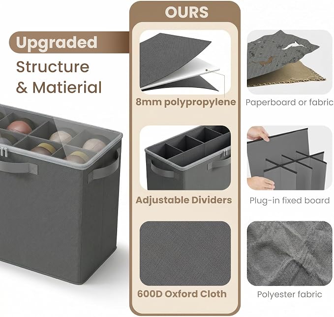 Varhomax Shoe Organizer Box for Closet, Small Fabric Storage Basket Gray | Foldable Shoe Bin with Adjustable Dividers & Clear Cover, Saving Space Sneakers & Sandals Containersfor Entryway, Cubby - Image 5