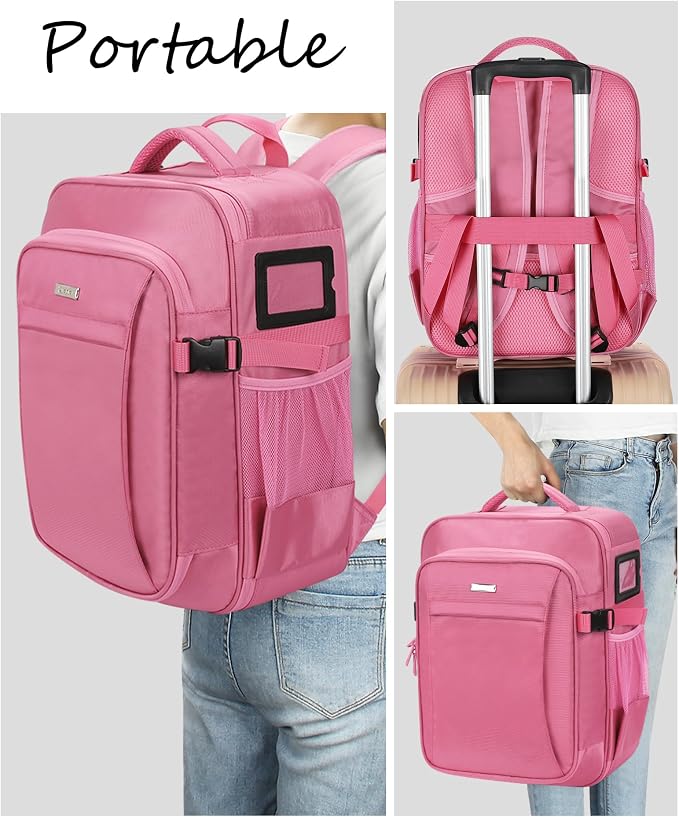 Relavel Makeup Backpack, Professional Travel Train Case Makeup Artist Kit Set Bag for Women Extra Large Cosmetic Organizer, Brush Storage Holder, with Adjustable High Dividers, Rose Pink - Image 4