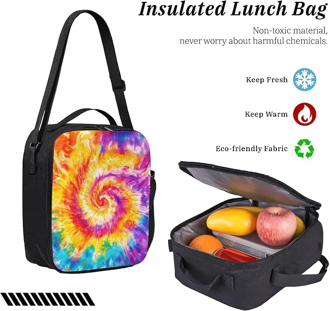 Tie Dye Kid Backpack Set with Lunch Bag & Pencil Case Large Capacity School Bag 17 Inch Bookbag for Boy Girl - Image 6