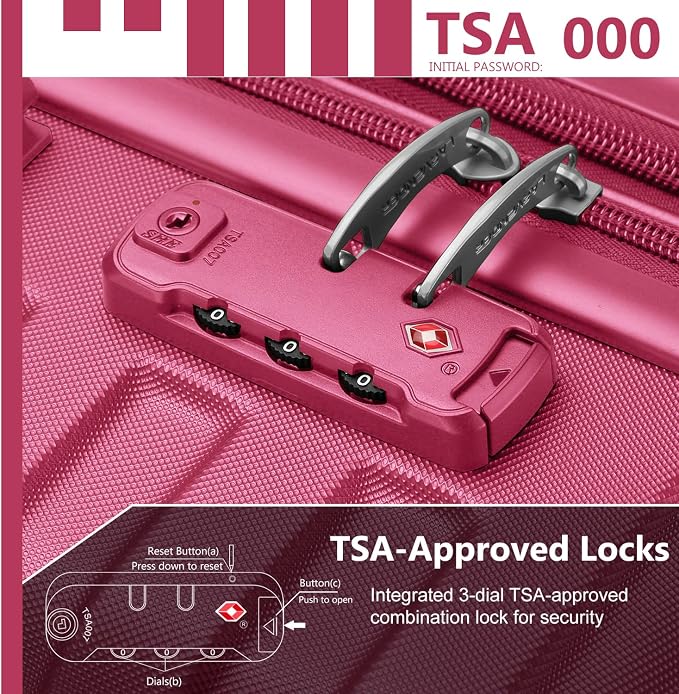 Rose Red 6 Piece Luggage Set Hard Shell - Expandable Suitcases with Spinner Wheels and Duffel Bags for Family Travel, Durable Carry On Luggage Sets with Lock for Women and Girls - Image 3