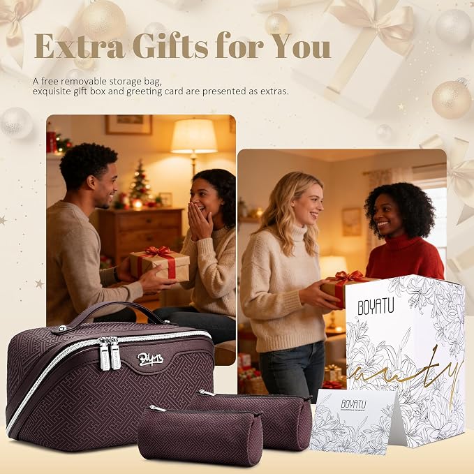 BOYATU Travel Makeup Bags for Women: Vintage Roman Column Texture | Each Journey, Quiet Luxury Serenity - 3 Pcs Set Large Capacity Cosmetic Bag Organizer Toiletry Purse(coffee) - Image 7