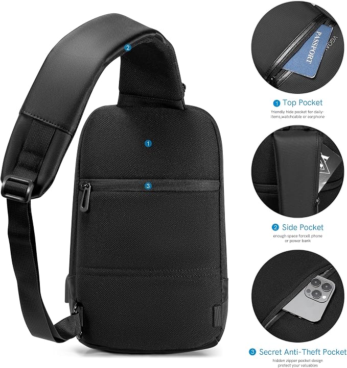VGOAL Crossbody Bag Sling Bag for Men Sling Backpack with RFID Pocket Mini Backpack Daypack Crossbody for Travel Sport Running Hiking (FG6307) - Image 6