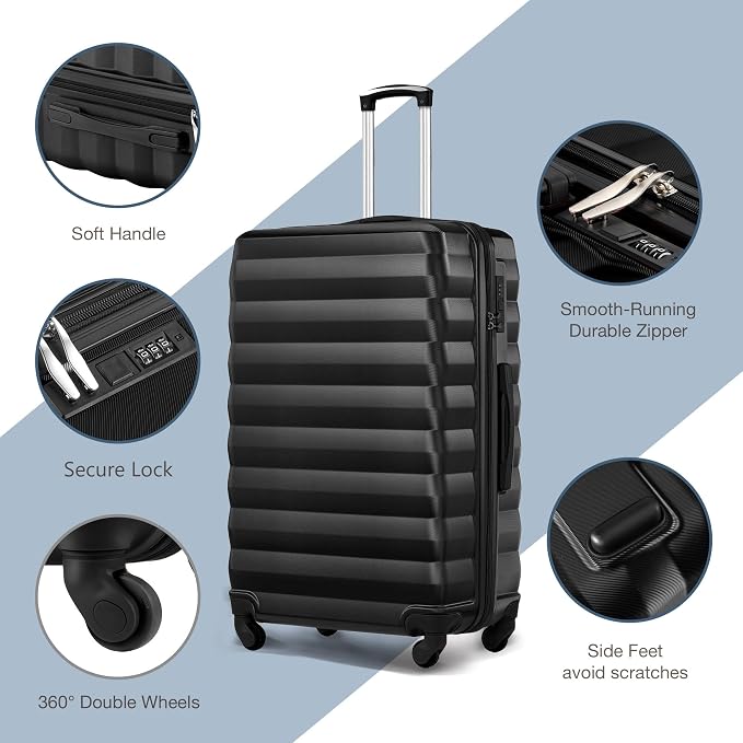 Suitour Luggage Sets 3 Piece Carry On Luggage with Spinner Wheels ABS Hard Case Travel Suitcase Set(20/24/28 inch) 6 PC Packing Bags & Drawstring Backpack - Image 2