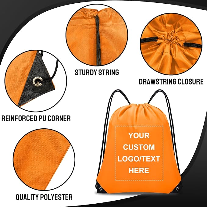 Grneric Custom Drawstring Bags Bulk 10/20/50/100/200 Pack, Promotional Items With Your Logo Personalized String Backpack for Gym, Sport, Travel, Orange - Image 2