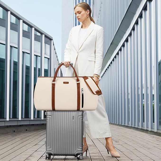 Convertible Garment Duffle Bags for Travel - Carry On Garment Bags With Toiletry Bag, Large Weekender Bags for Women Men 2 in 1 Hanging Suitcase Suit Travel Duffel (Off White) - Image 6