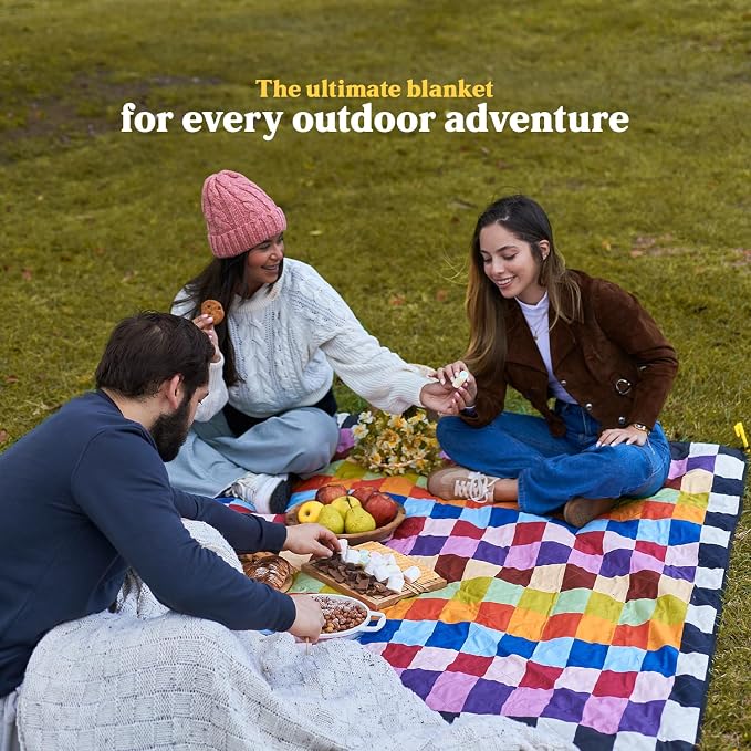 Cozy Club Waterproof Picnic Blanket – Foldable Outdoor Mat 60x70 with Stakes, Pocket & Shoulder Strap | Sandproof Beach Blanket for Festivals, Camping & Travel | Self-Packing | Multicolor | US Brand - Image 9