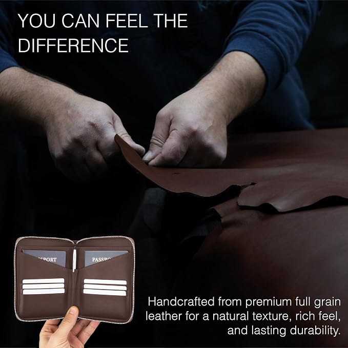 Full Grain Leather Passport Holder for 2 Passports - Dual Passport Holder and Travel Documents Organizer - RFID Travel Wallet for Couples - Dark Brown - Image 5