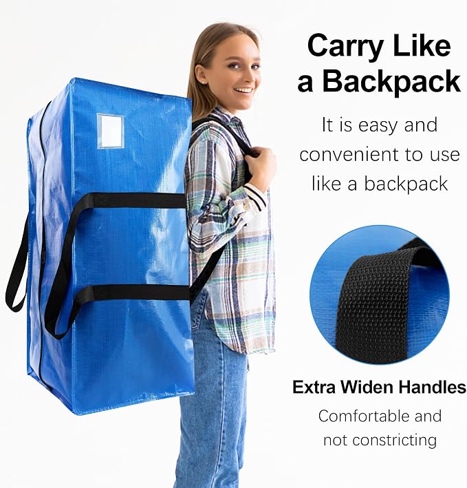 VELVETSURE Heavy Duty Extra Large Moving Bags W/Backpack Straps - Strong Handles & Zippers, Storage Totes For Space Saving, Fold Flat, Alternative to Box and Bin (Set of 6, Multicolor) - Image 4