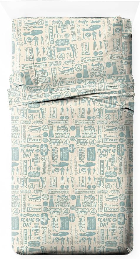 Jay Franco Sheet Set with Fitted, Flat Sheets & Pillow Cover - Ultra-Soft Bedding with Pillowcase for Room Decor, Beige - Fantastic Four, 3 Piece Twin by JayFranco