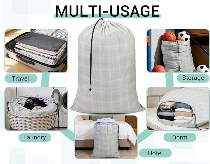 ZPECC Bulk Travel Laundry Bag,Extra Large Heavy Duty Laundry Bags 24 Pack,Washable Dirty Clothes Organizer for Commercial College Dorm Hotel Camping and Home Storage 30x40(Red n Green Checkered) - Image 3