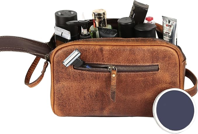 KomalC Travel Toiletry Bag – Premium Leather Dopp Kit for Men & Women with Water-Resistant Lining & Spacious Zippered Organizer - Image 7