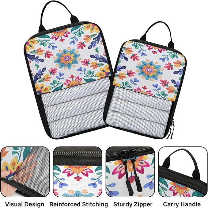 Cute Floral Colorful Compressible Packing Cubes for Suitcase 6 Set Lightweight Expandable Compression Packing Travel Luggage Organizer - Image 3