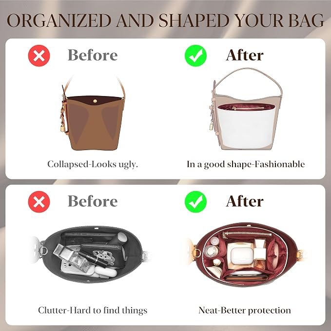 Doxo DupontPaper LV All In GM Purse Organizer Insert, Storage Pouch Compatible with LV All In GM Bucket Bag with Zipper, Lightweight Water-Resistant Shaper Divider with Multiple Compartments - Image 4