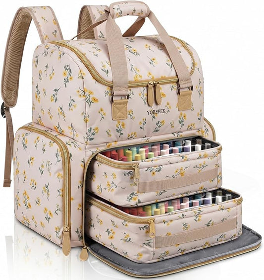 YOREPEK Nail Kit Organizer Backpack, Holds 96 to 100+ Bottles | Nail Supply Organizer for Nail stuff, Beige Floral Nail Polish Holder Organizer, Ideal Gifts for Manicurist, Golden Daisy by YOREPEK